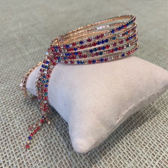 Rainbow 🌈 Rhinestone Waterfall Cuff Bracelet - Picture 6 of 7